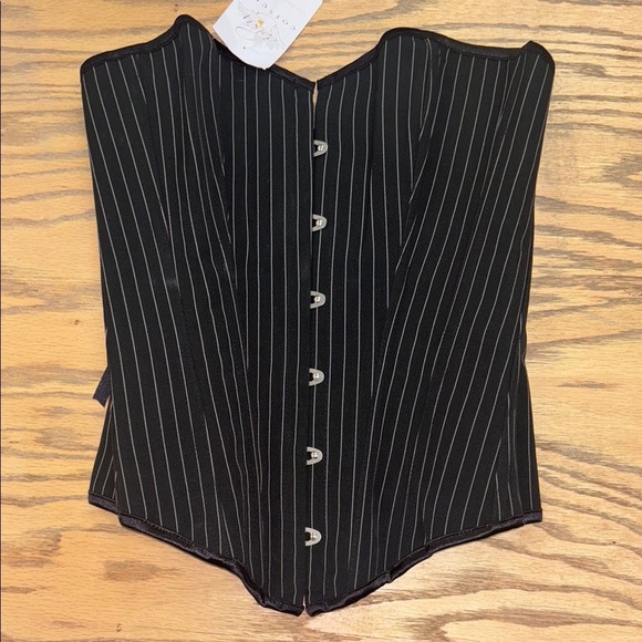 Black Pinstripe Corset Top - Picture 2 of 9